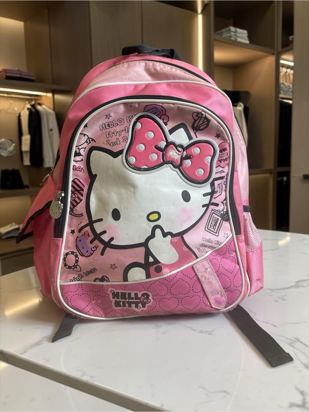 Sanrio Hello Kitty Pink Backpack Girls School Bag Polka Dot Bow Zip